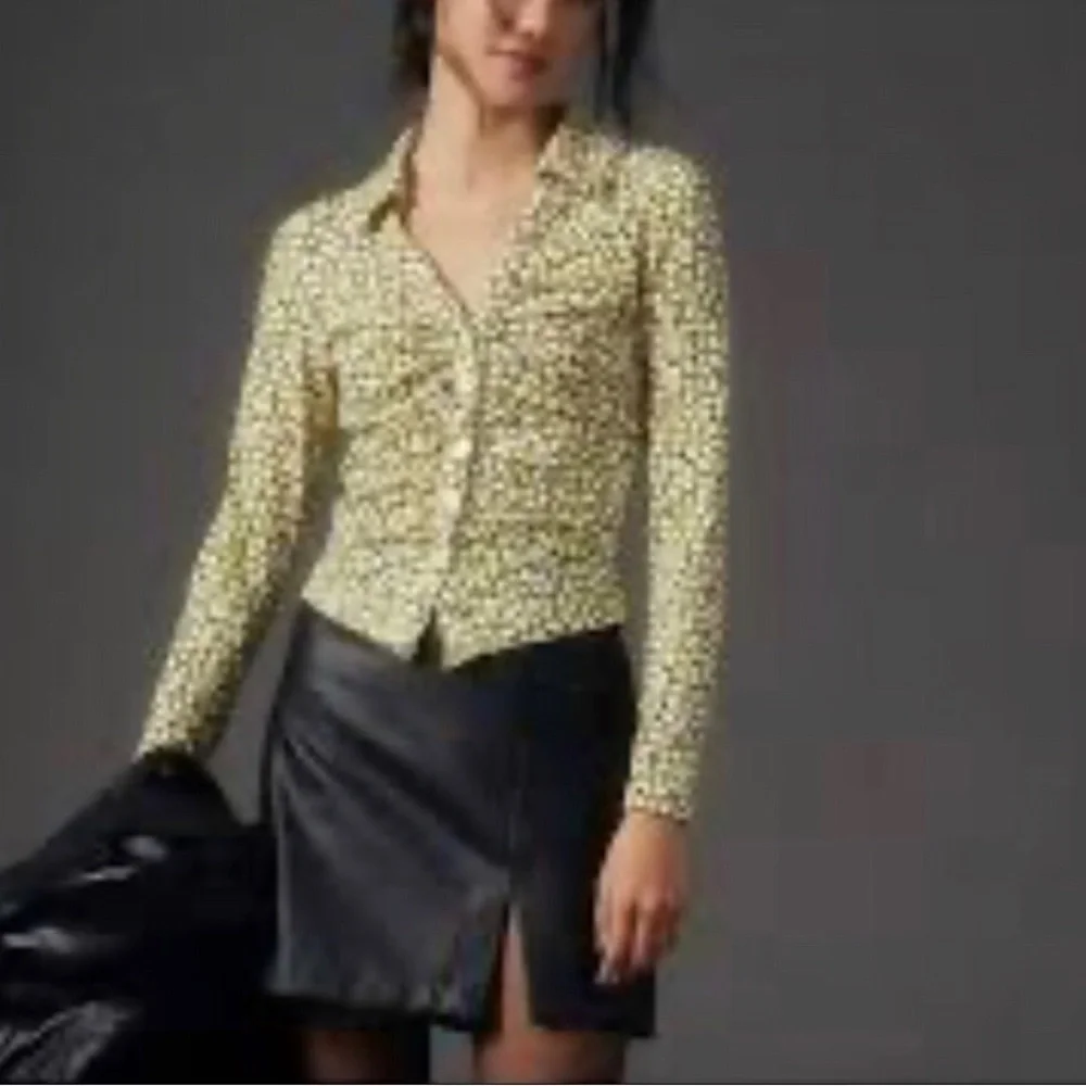 Maeve by Anthropologie Yellow and Black Floral Blouse Size M - Picture 4 of 13